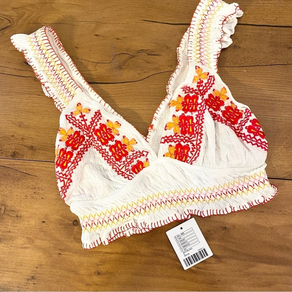 Urban Outfitters Cream Embroidered Crop Bralette with Red & Orange Accents - Picture 4 of 15